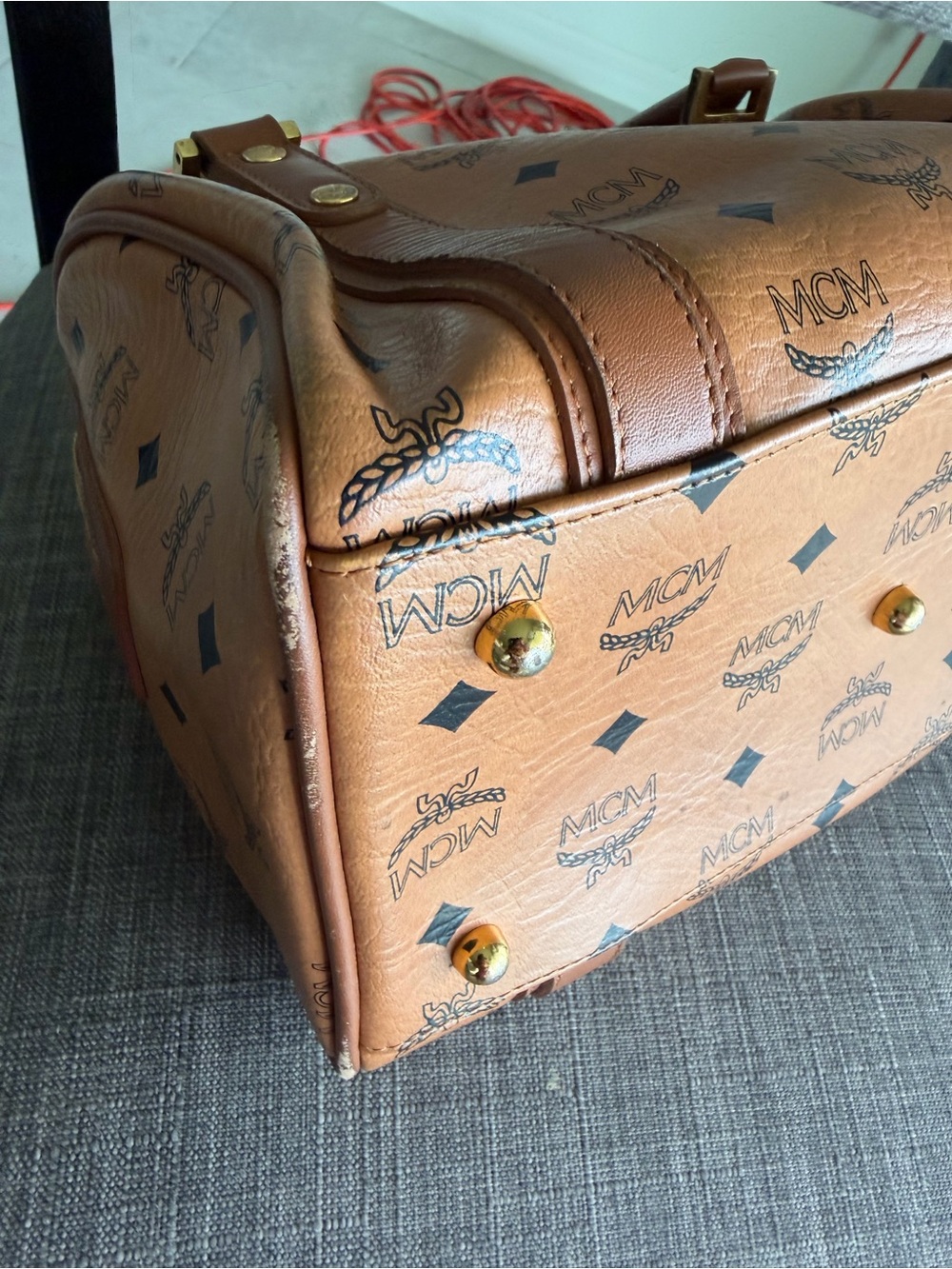 MCM Cognac Visetos Logo Satchel with Gold Hardware - Picture 4 of 12